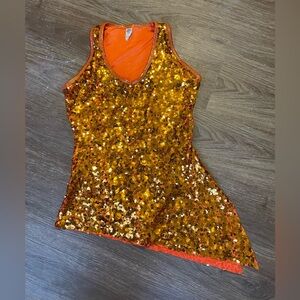 Sequin Orange Asymmetrical Leotard Dress Taylor Swift Life of a Showgirl